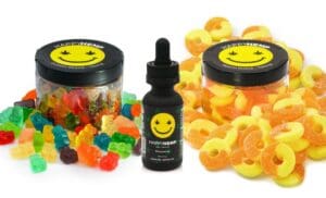 gummy bears, gummy rings and hemp oil jars