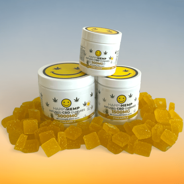 CBD gummies pineapple, tropical CBD, natural wellness CBD, Happy Hemp gummies, pineapple flavor CBD